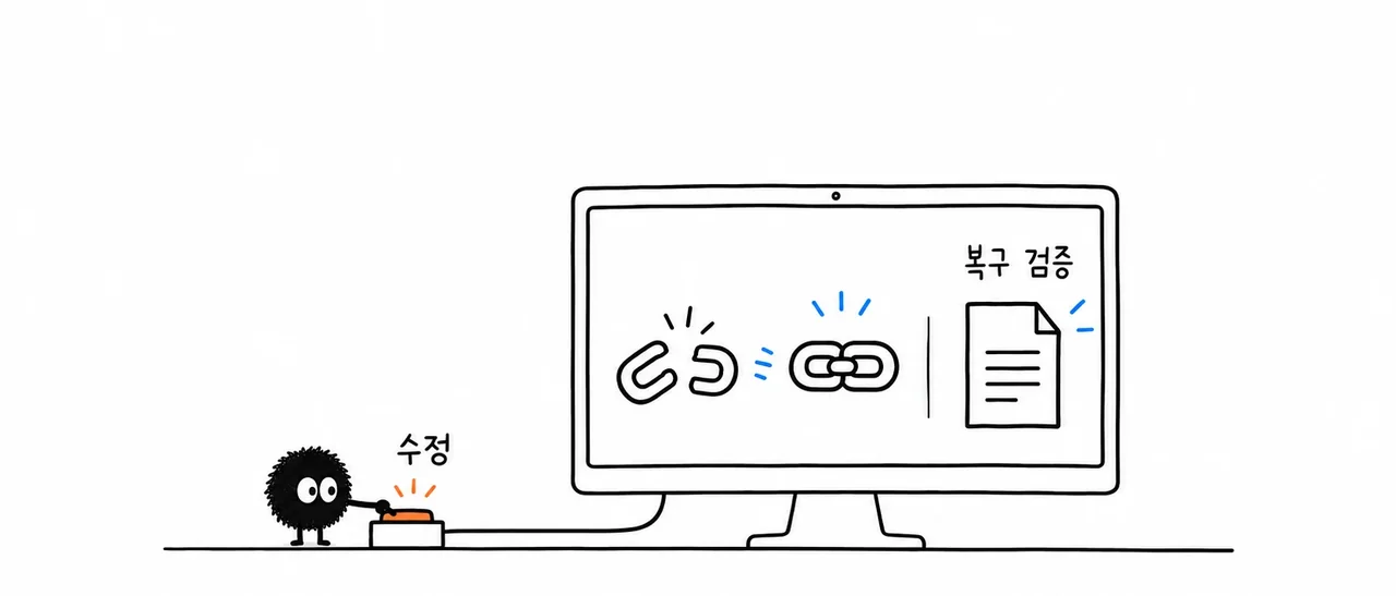 수정 대상과 복구 검증 탐침이 한 장치 안에서 이어진 스케치